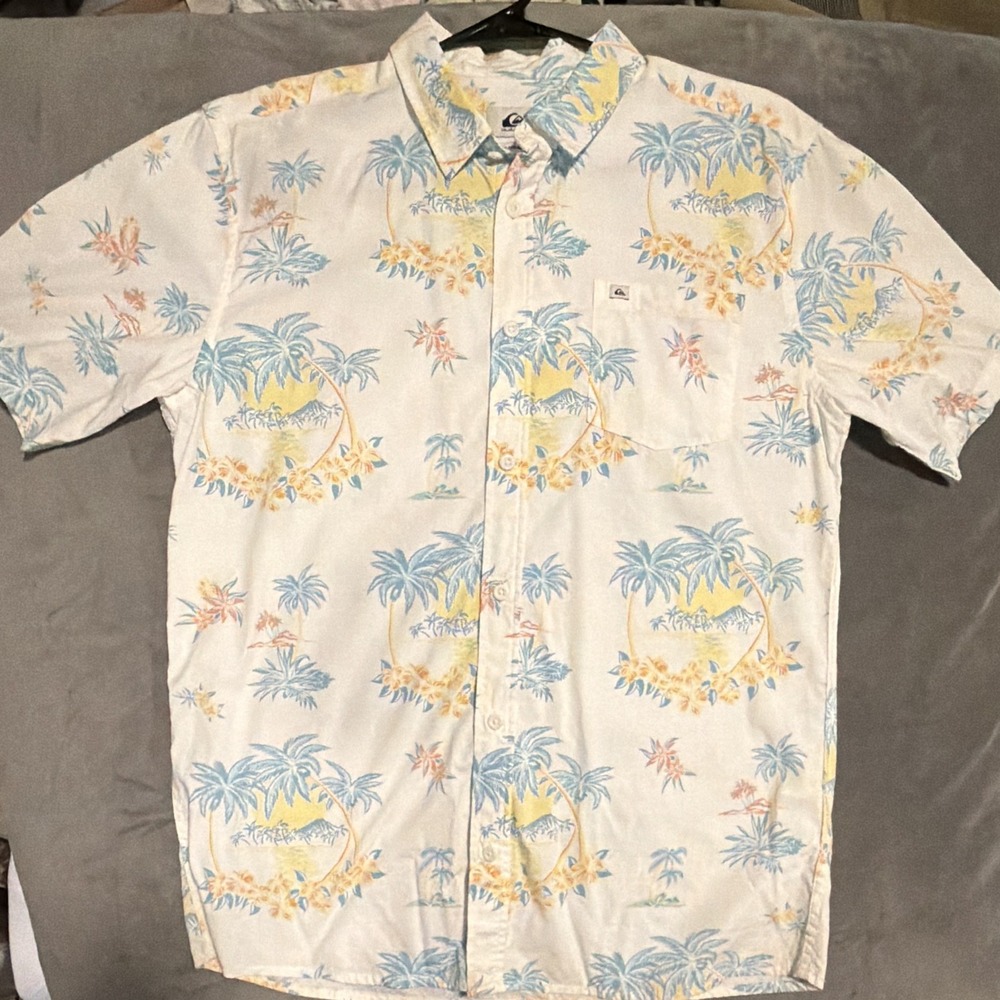 Quiksilver Palm Spritz SS Youth Tropical Button-Up Shirt Pockets XL/16